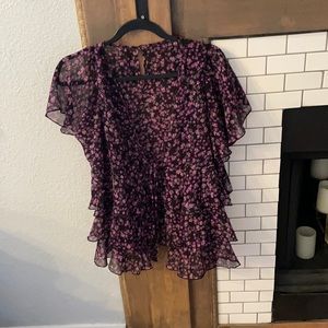 Purple Floral open tie over shirt